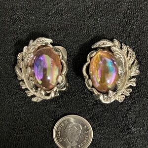 Vintage Dragon Breath Cabochon clip on earrings